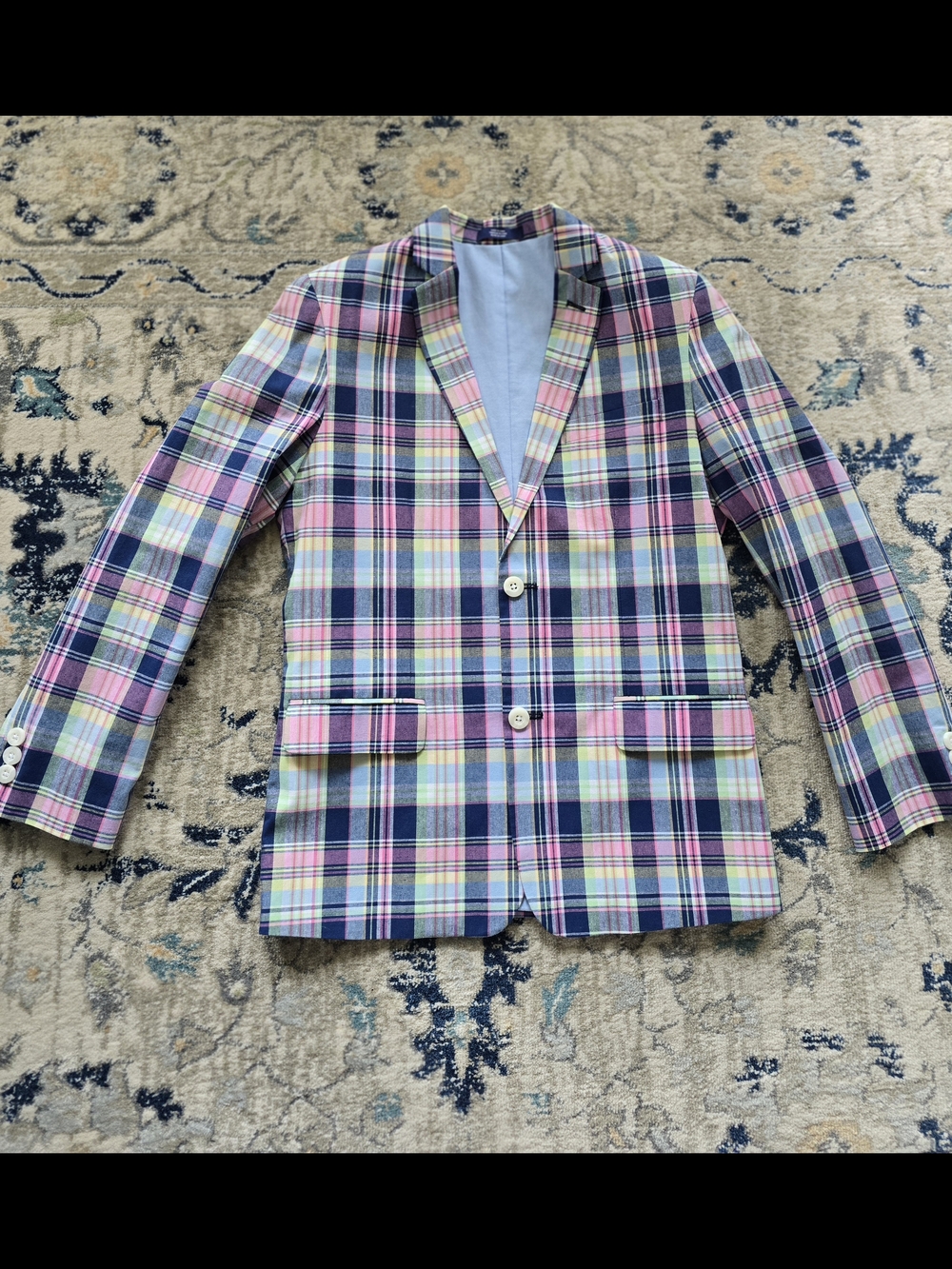 Izod Pink Blue Multi-Color Plaid Blazer